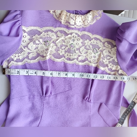 Vintage 60's Purple Mid Century Whimsigoth Prairie Cottagecore Lace Maxi Dress - Picture 10 of 16